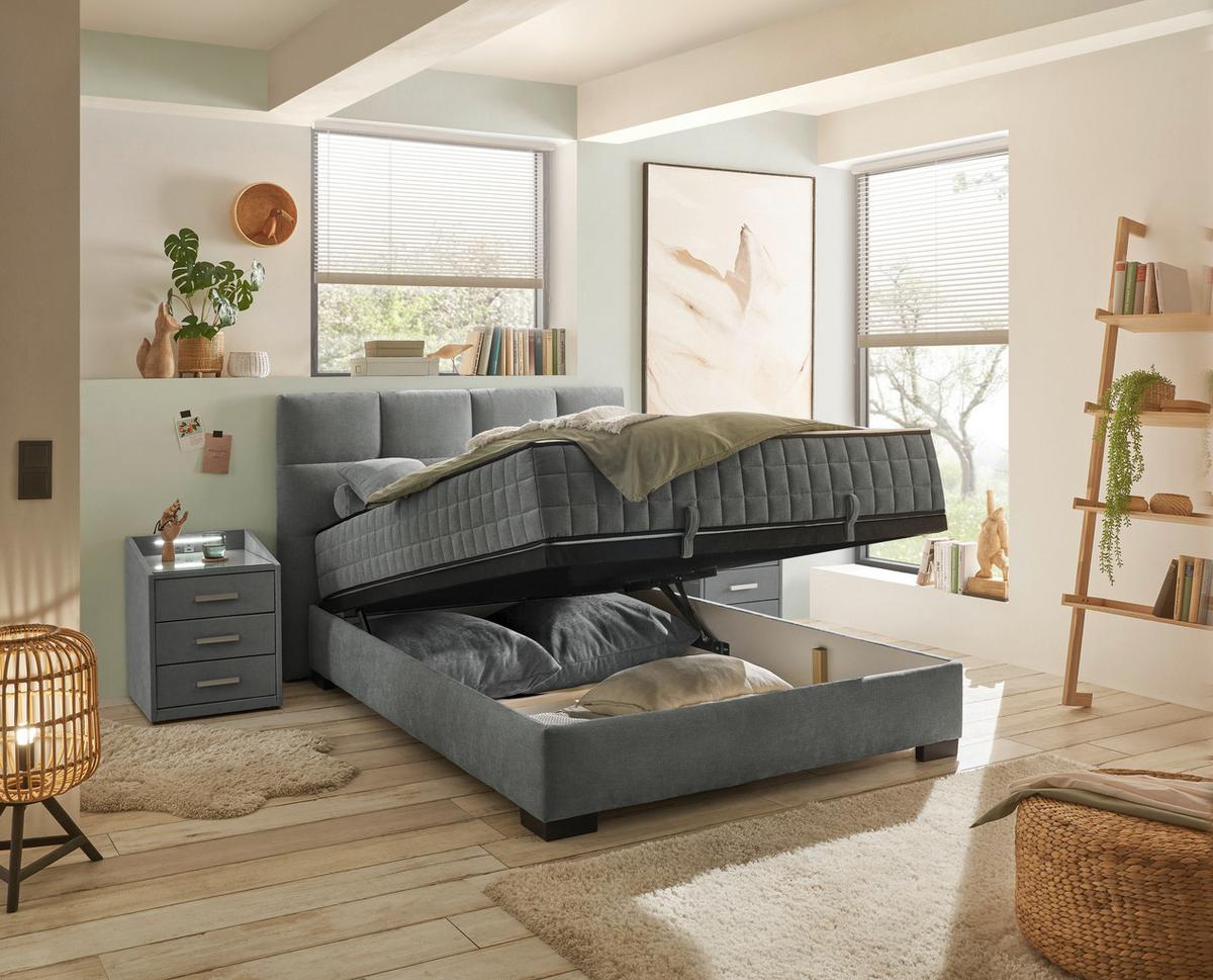 Boxbett Nagol A - Anthrazit/Schwarz, MODERN, Holzwerkstoff/Textil (120/200cm) - MID.YOU
