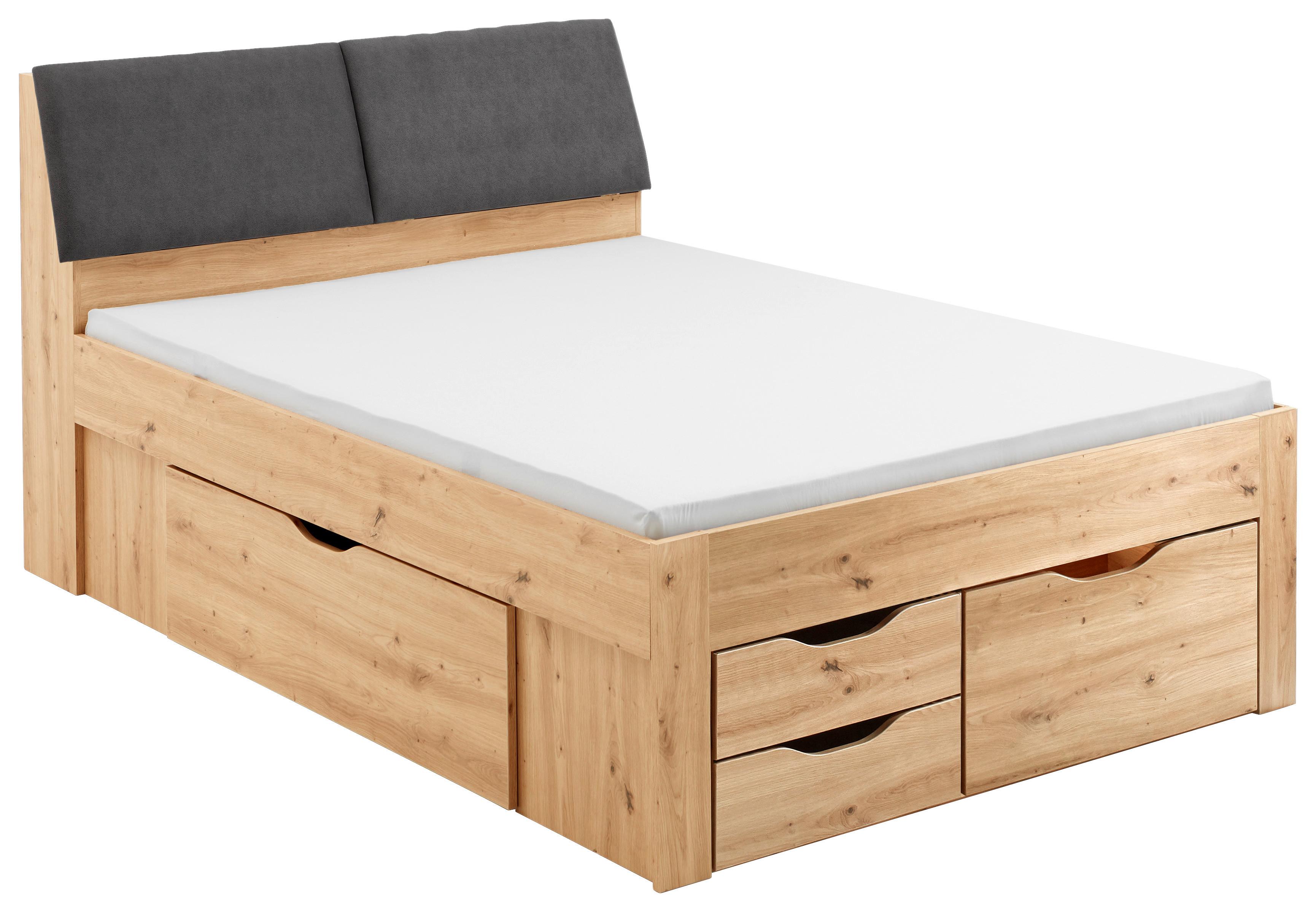 Stauraumbett mit Bettkasten 140x200 cm Maxi Eiche Dekor - Eiche Artisan/Grau, KONVENTIONELL, Holzwerkstoff (140/200cm)
