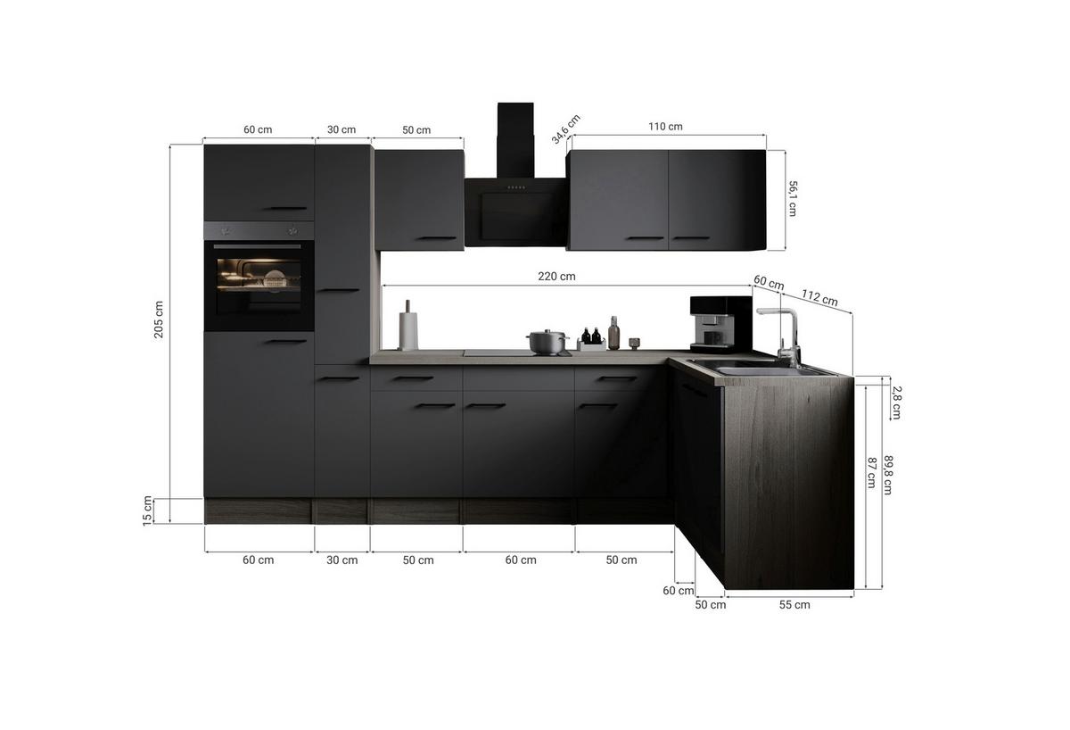 Eckküche Oliver Grau/eiche Dekor S: 310x172 Cm - Eichefarben/Grau, Design, Holzwerkstoff (310/172cm) - Respekta