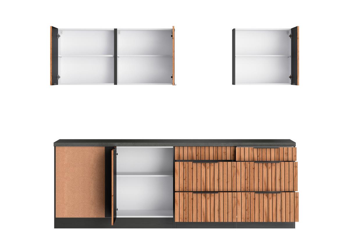 Eckküche Liverpool Graphit/ Eiche Dekor S: 240x240 cm - Schieferfarben/Eiche Wotan, Basics, Holzwerkstoff (240/240cm) - Held