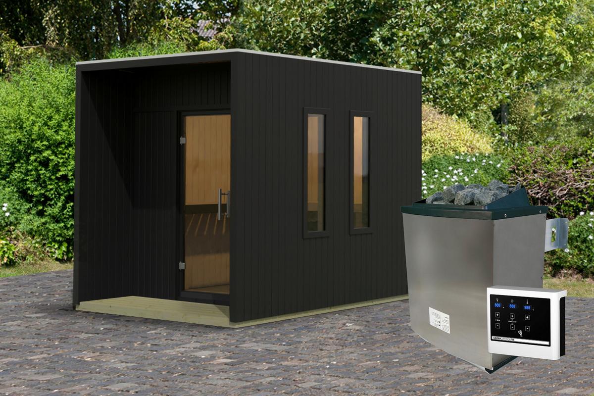 Saunahaus Areluna 2 219/244/287 cm - Schwarz, Basics, Holz (219/244/287cm)
