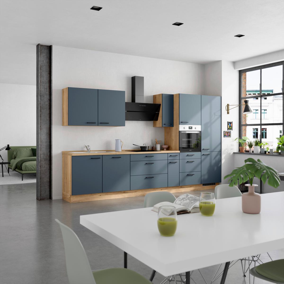 Küchenleerblock Easytouch High-Line, H12 Re. - Blau/Eichefarben, MODERN, Holzwerkstoff (360cm) - Nobilia