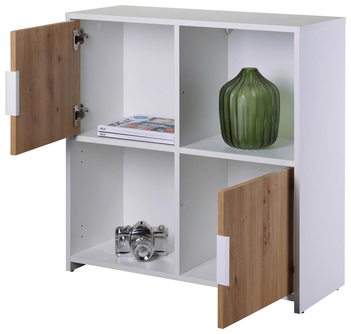 Regal Mit Schrank Pepeto B: 77cm Weiß, Eiche Artisan - Weiß/Eiche Artisan, Design, Holzwerkstoff (77/77/30cm) - Livetastic