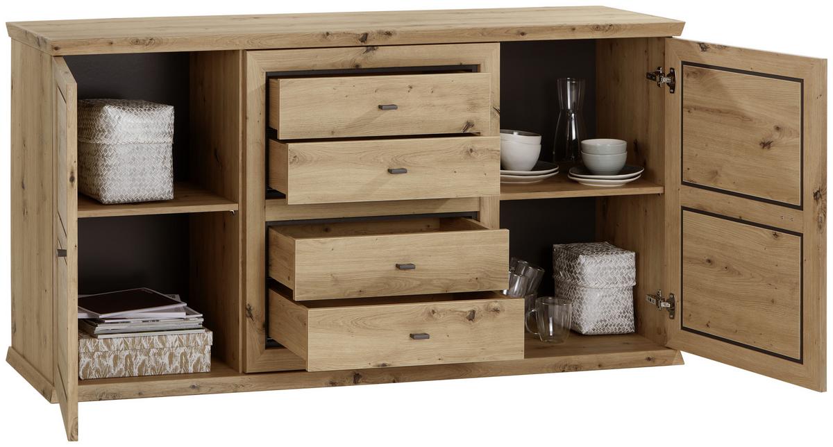 ŠIROKÁ KOMODA HARVEY - barvy dubu/antracitová, Lifestyle, kov/kompozitní dřevo (160/89,5/43cm)