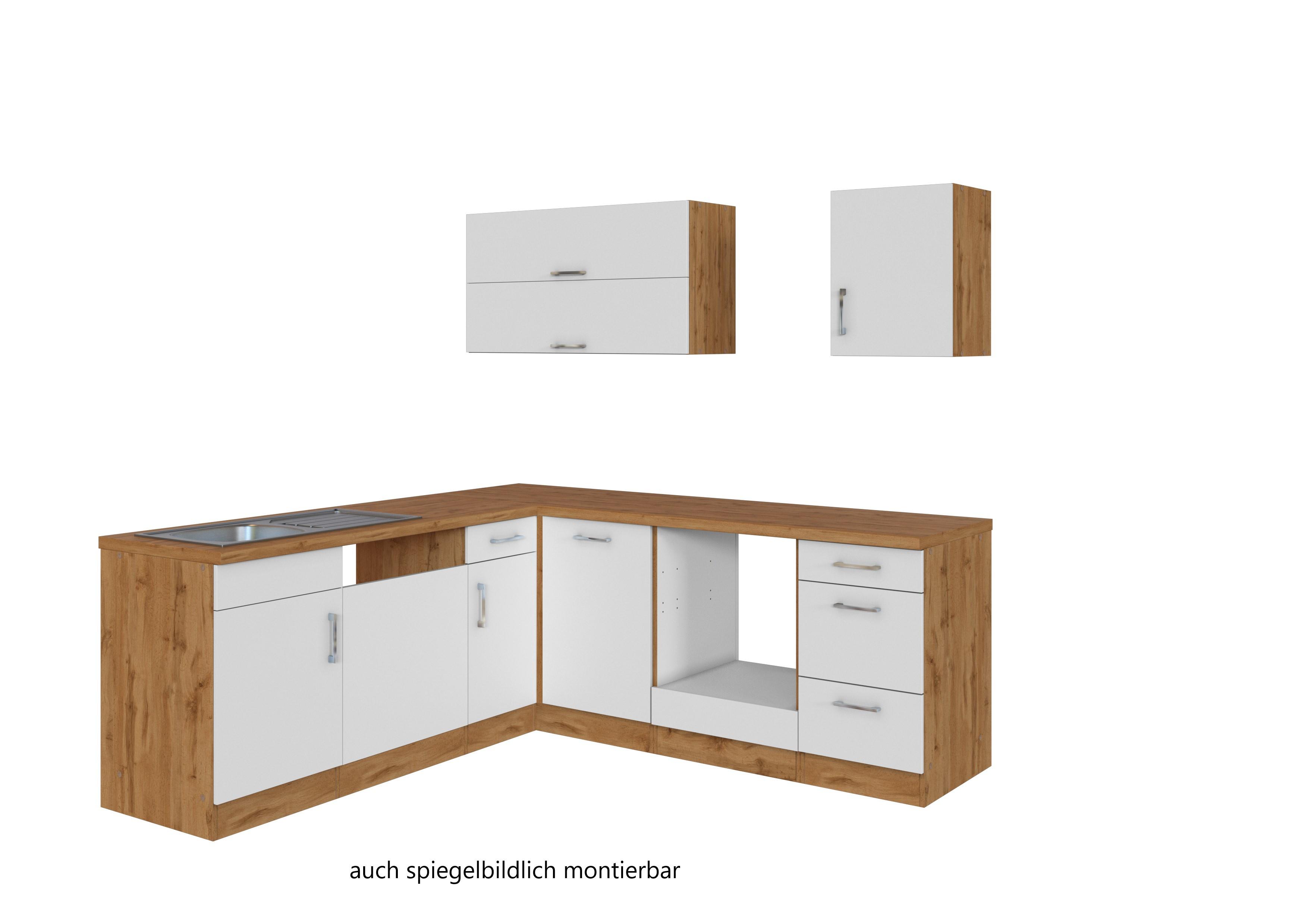 Eckküche Winkelblock ohne Geräte 210x150 cm Weiß - Eichefarben/Weiß, MODERN, Holzwerkstoff (210/210cm) - Held