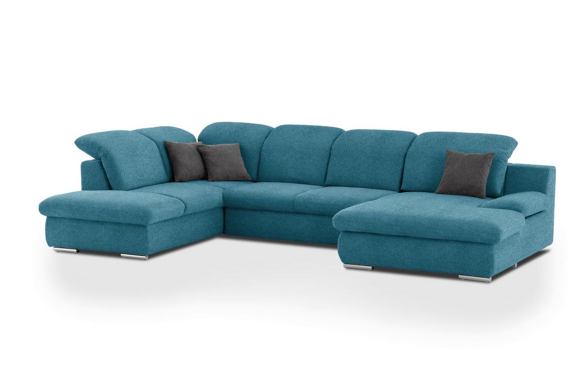 Wohnlandschaft Isona Blau Chenille - Chromfarben/Blau, Design, Textil (212/353/165cm) - Livetastic