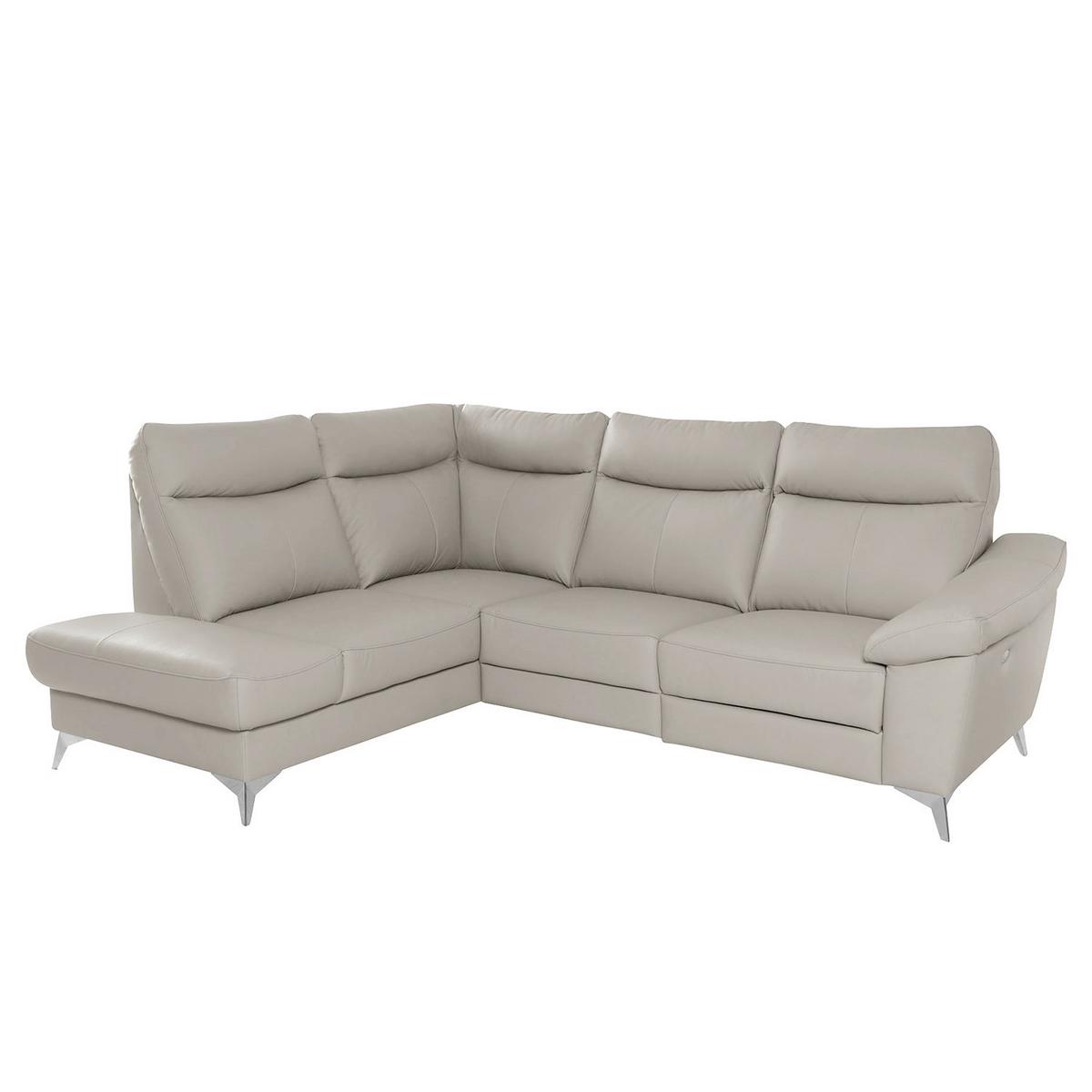 Ecksofa Luna Teilleder Platinfarben 194x242 - Platinfarben/Chromfarben, Design, Leder/Textil (194/242cm) - Livetastic