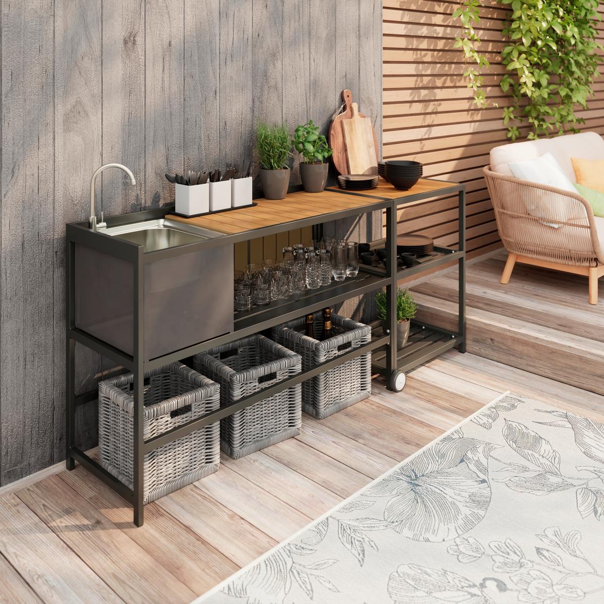 VENKOVNÍ KUCHYNĚ LEVI 2 - přírodní barvy/antracitová, Moderní, kov/plast (144cm)