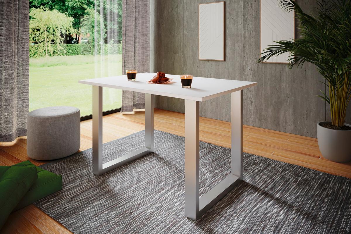 Schreibtisch Lona Weiß B: 140 cm - Silberfarben/Weiß, Design, Holzwerkstoff/Metall (140/76/80cm) - MID.YOU