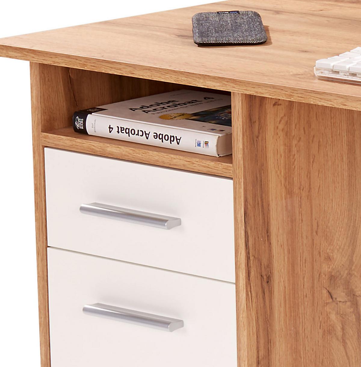 Schreibtisch mit Stauraum B 110 cm H 74cm Palermo, Eiche Dekor - Eichefarben/Weiß, MODERN, Holzwerkstoff (110/74/60cm)