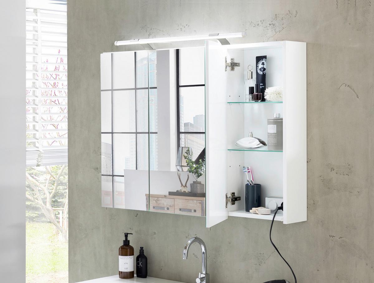 Spiegelschrank Dorina 1200 Mit Led 3-Türig B: 120 Cm - Weiß Hochglanz/Weiß, MODERN, Glas/Holzwerkstoff (120/75,7/16cm) - MID.YOU