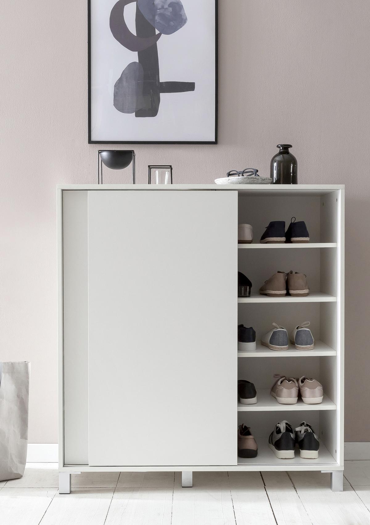 Schuhschrank Weiß 2 Schiebetüren B: 100 Cm - Silberfarben/Weiß, KONVENTIONELL, Holzwerkstoff (100/108/37,5cm) - MID.YOU