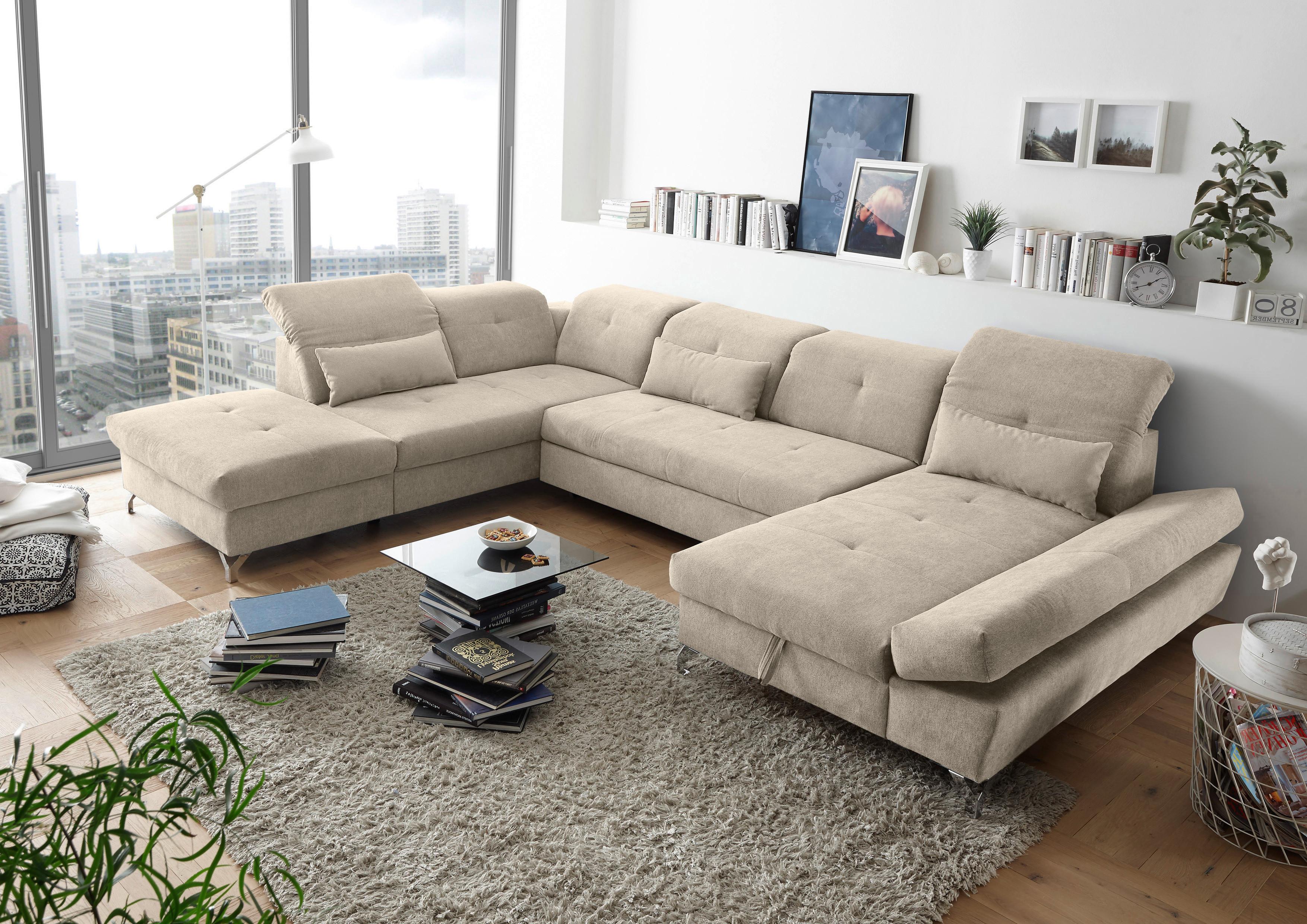 Ecksofa Melfi Sandfarben U: 245 Cm - Sandfarben/Silberfarben, MODERN, Textil (245/350/168cm) - MID.YOU