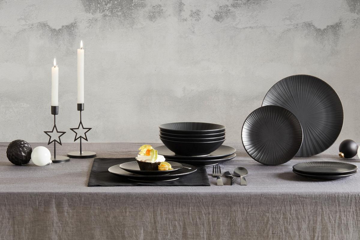 Jídelní souprava Black, 12dílná - černá, Moderní, keramika - Premium Living