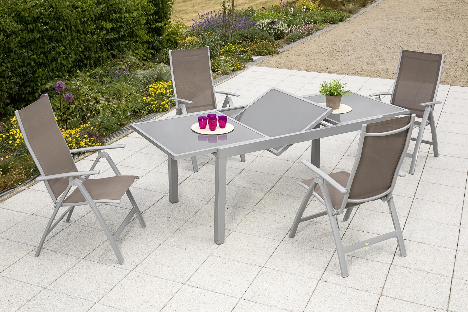 Gartengarnitur 5-Teilig CARRARA Metall/Textil/Glas