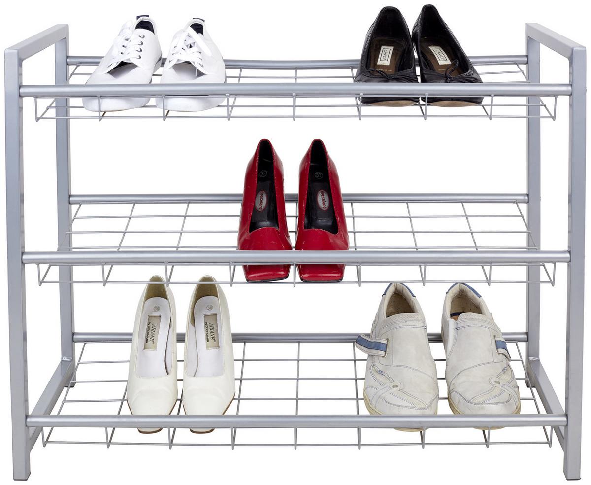 Schuhregal Shoe 3 Ablagen 9 Paar Silber H: 60 Cm - Silberfarben, MODERN, Metall (80/60/30cm) - Homezone
