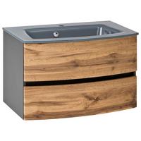 Waschbecken mit Unterschrank Kopenhagen B: 80 cm Grau/Eiche - Eichefarben/Graphitfarben, KONVENTIONELL, Glas/Holzwerkstoff (80cm) - Held
