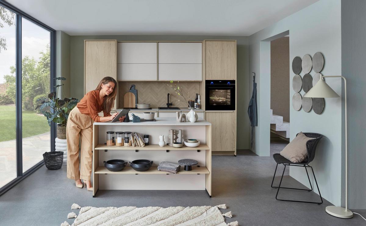 Küchenblock Sofia/singapur - Sandfarben/Eichefarben, LIFESTYLE, Holzwerkstoff (296,4cm) - Vertico