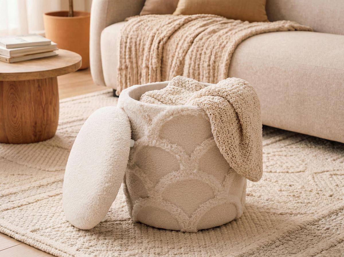 Taburet, š: 40 cm - krémová, Design, textil (40/45/40cm) - Livetastic