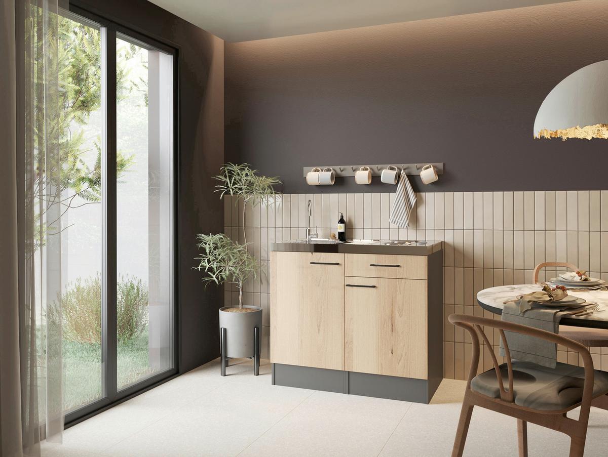 MINIKÜCHE Oliver, Grau Artisan B: 100 cm - Eiche Artisan/Grau, Trend, Holzwerkstoff (100cm) - Respekta