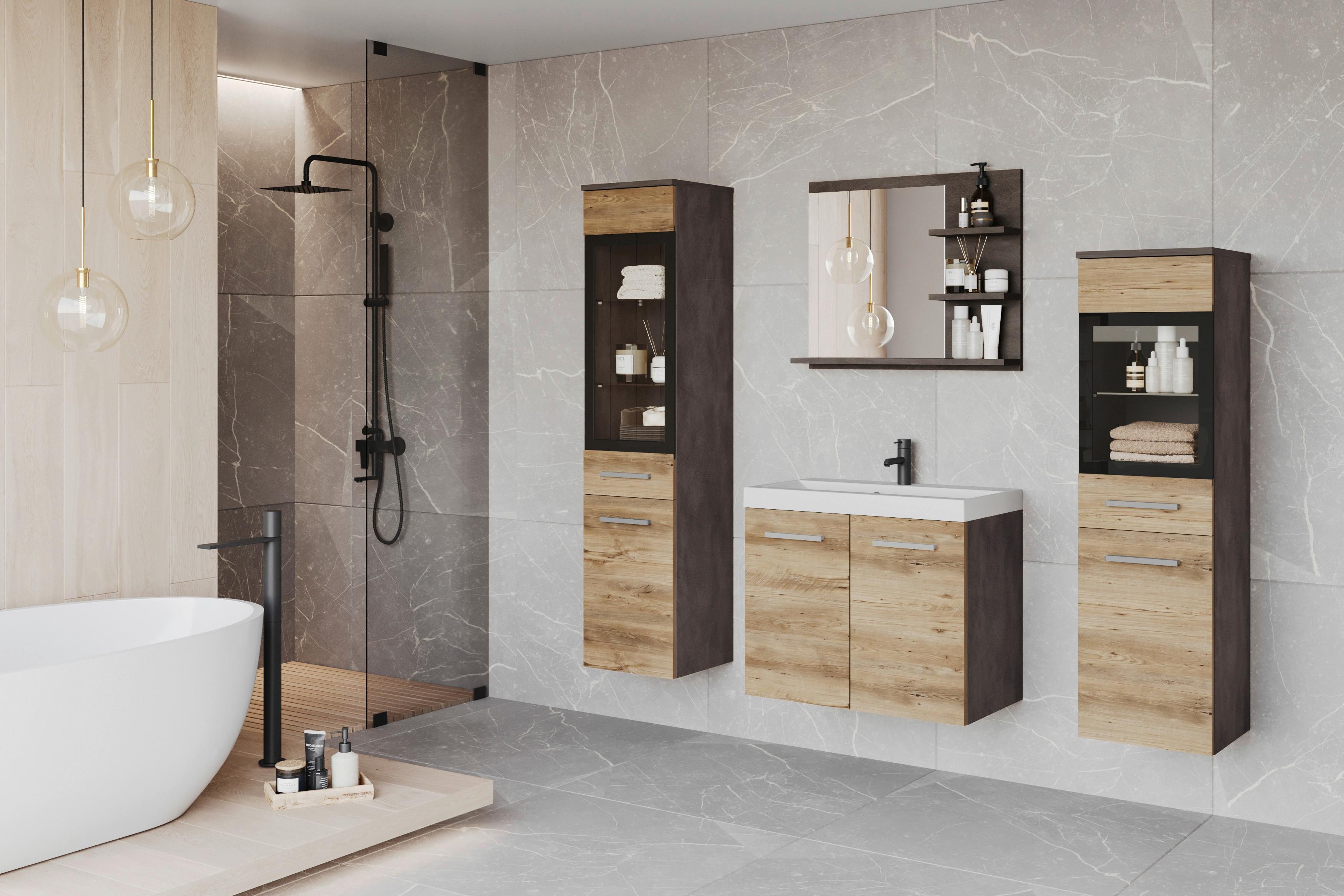Kúpeľňa 5-dielan MADRIT dekor Matera/dub košíčkatý - biela/antracitová, Lifestyle, kompozitné drevo/plast (120,4/131,5/34,5cm) - P & B