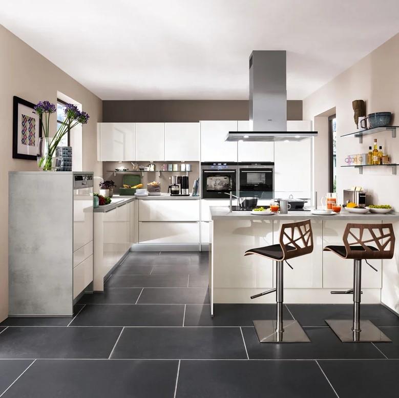 Einbauküche Luxor Frei Planbar Modern, Grifflos - Weiß/Grau, MODERN, Holzwerkstoff - Vertico