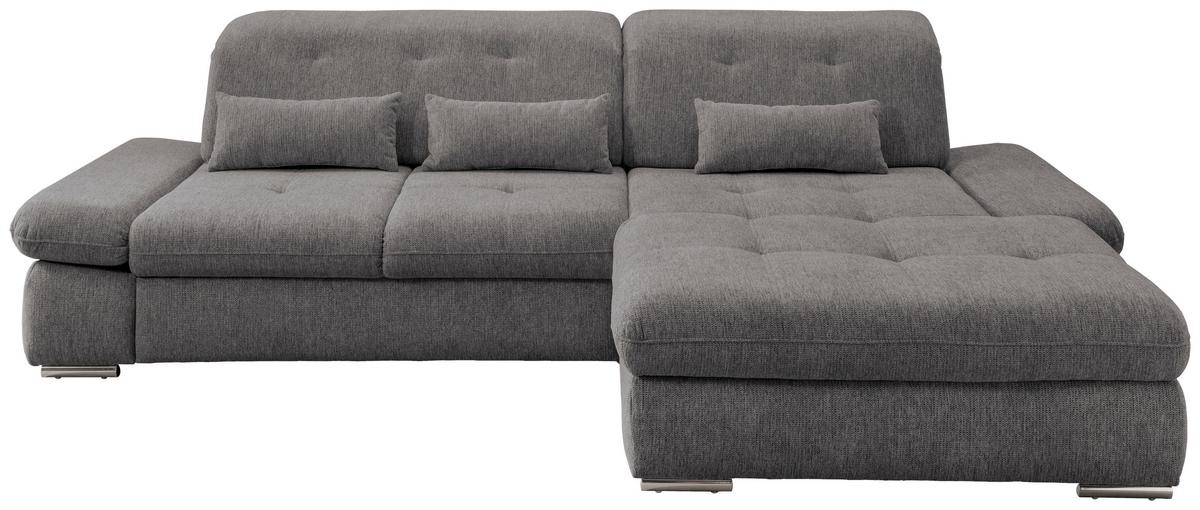 Ecksofa mit Schlaffunktion Dalida Graubraun Chenille - Chromfarben/Graubraun, Design, Textil (300/196cm) - Livetastic