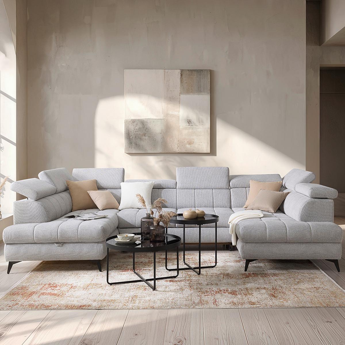 Sedací souprava LOOK, levá, stříbrná - barvy stříbra/černá, Moderní, kov/dřevo (195/82-100/343cm) - Mömax