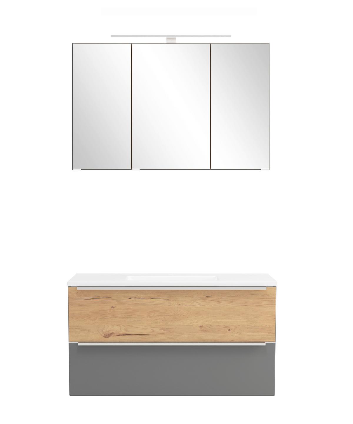 Badezimmer Verona Grau/Wildeiche 2-teilig - Wildeiche/Weiß, Trend, Glas/Holzwerkstoff (100/200/47cm) - Held