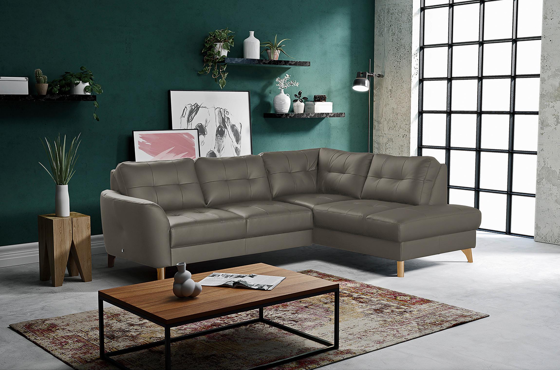 Ecksofa Nordic Schlammfarben S: 236x190 cm - Schlammfarben/Buchefarben, Design, Leder/Textil (236/190cm) - Livetastic