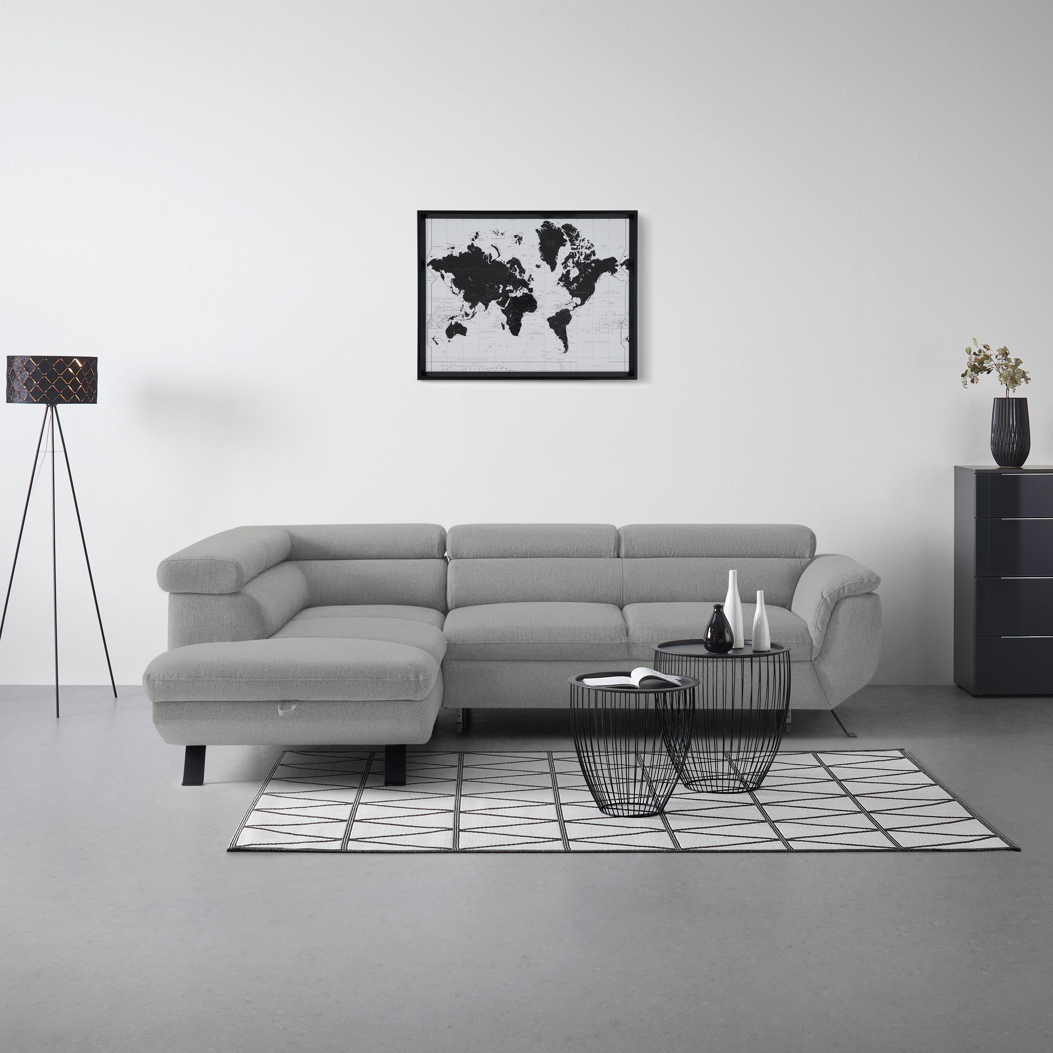 Rohová sedačka RAVEN, levá, světle šedá - černá/světle šedá, Moderní, kov/textil (198/257cm) - Mömax