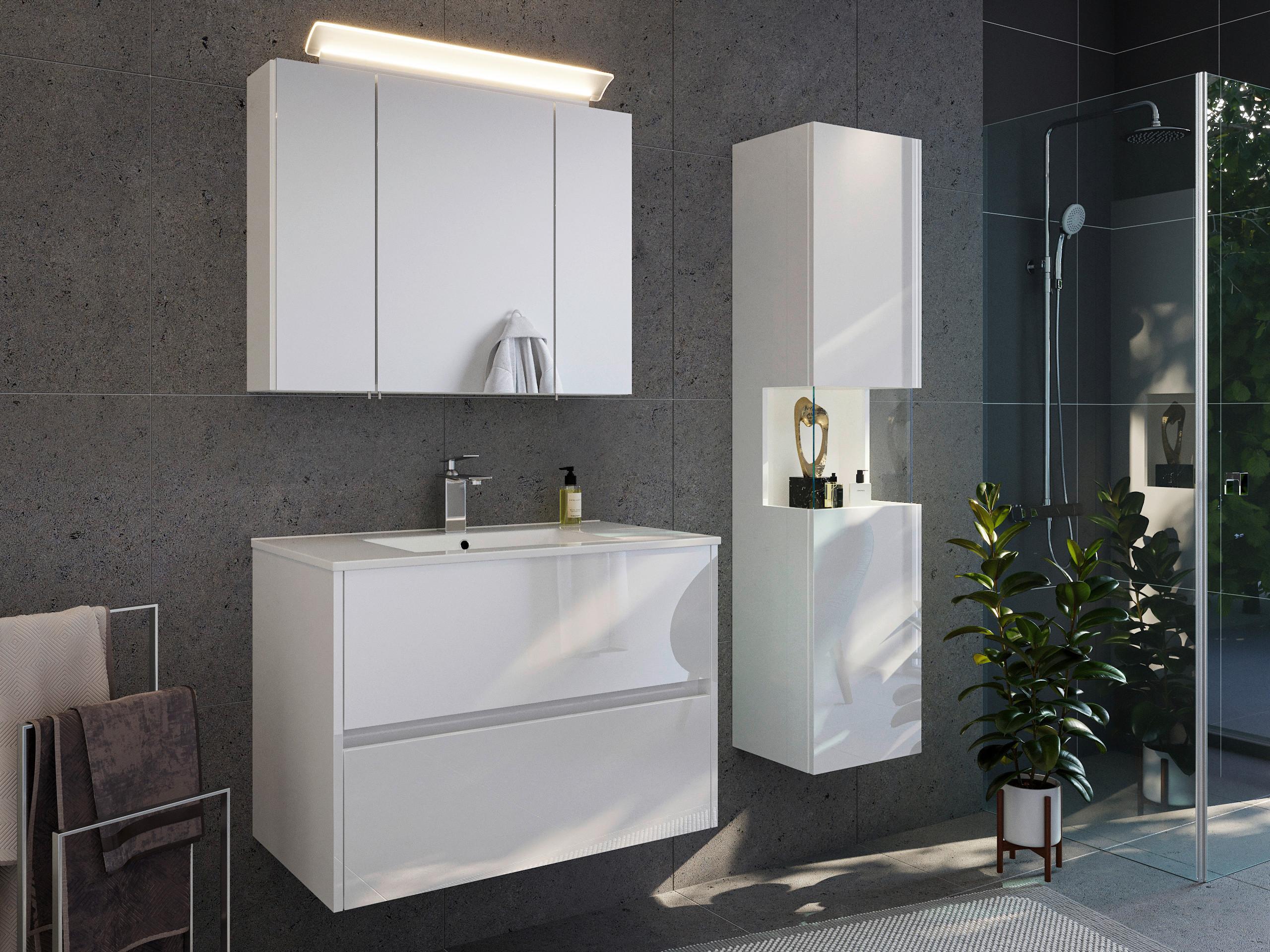 Spiegelschrank Weiß Hochglanz B: 80 Cm - Weiß Hochglanz, MODERN, Glas/Holzwerkstoff (80/62/17cm) - MID.YOU