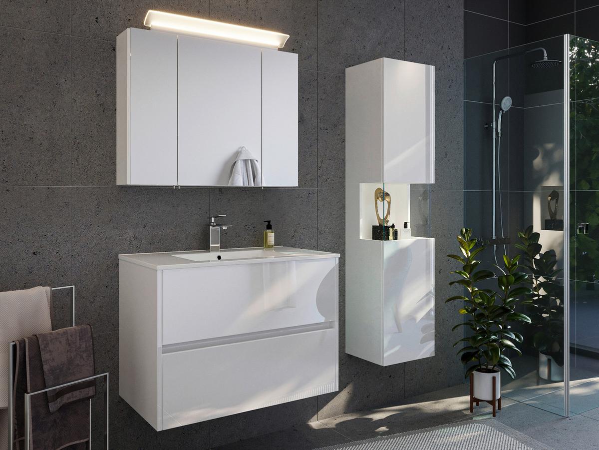 Spiegelschrank Weiß Hochglanz B: 80 Cm - Weiß Hochglanz, MODERN, Glas/Holzwerkstoff (80/62/17cm) - MID.YOU