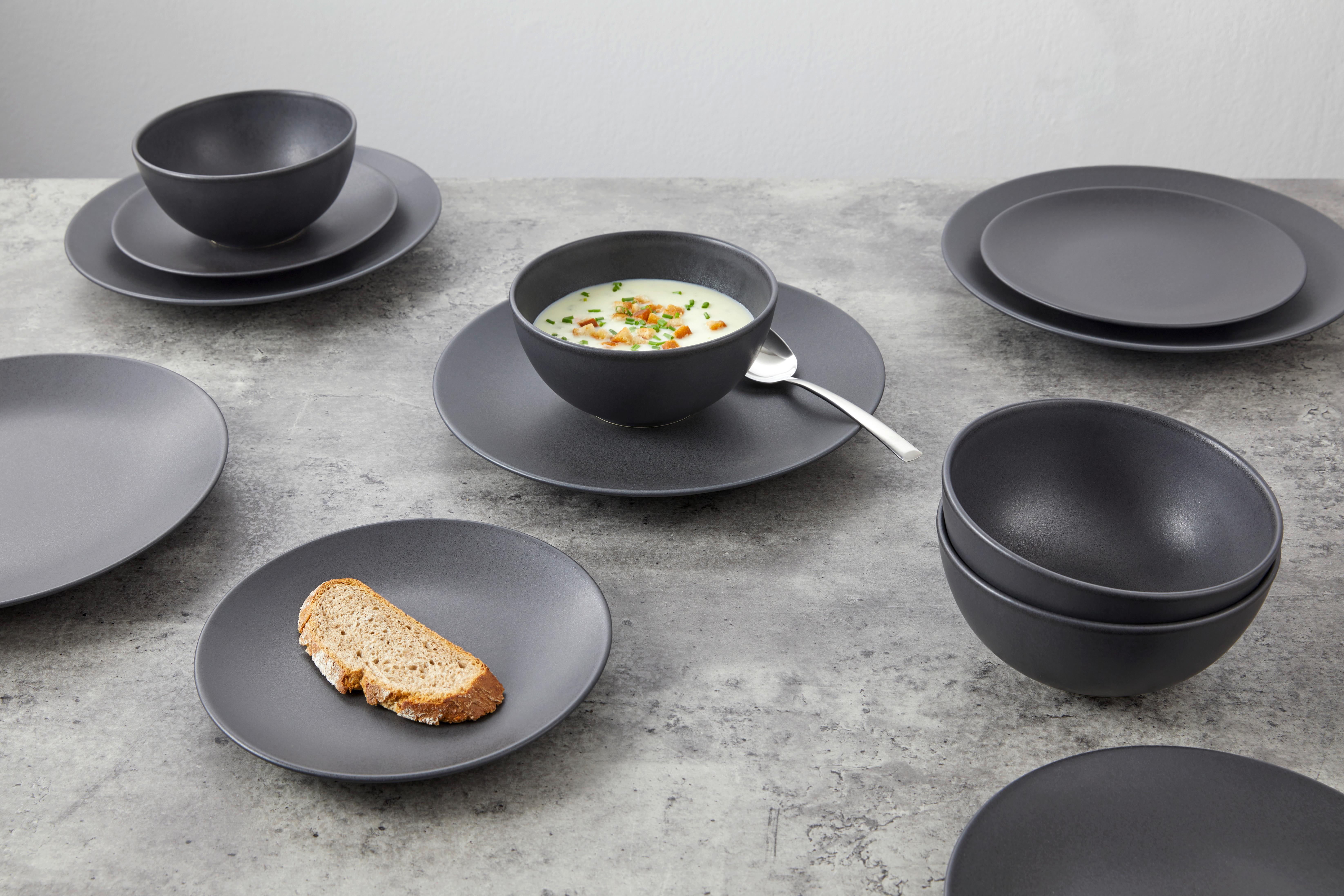 Tafelservice Keramik 4 Personen Geschirr Set Schwarz - Schwarz, MODERN, Keramik - Creatable