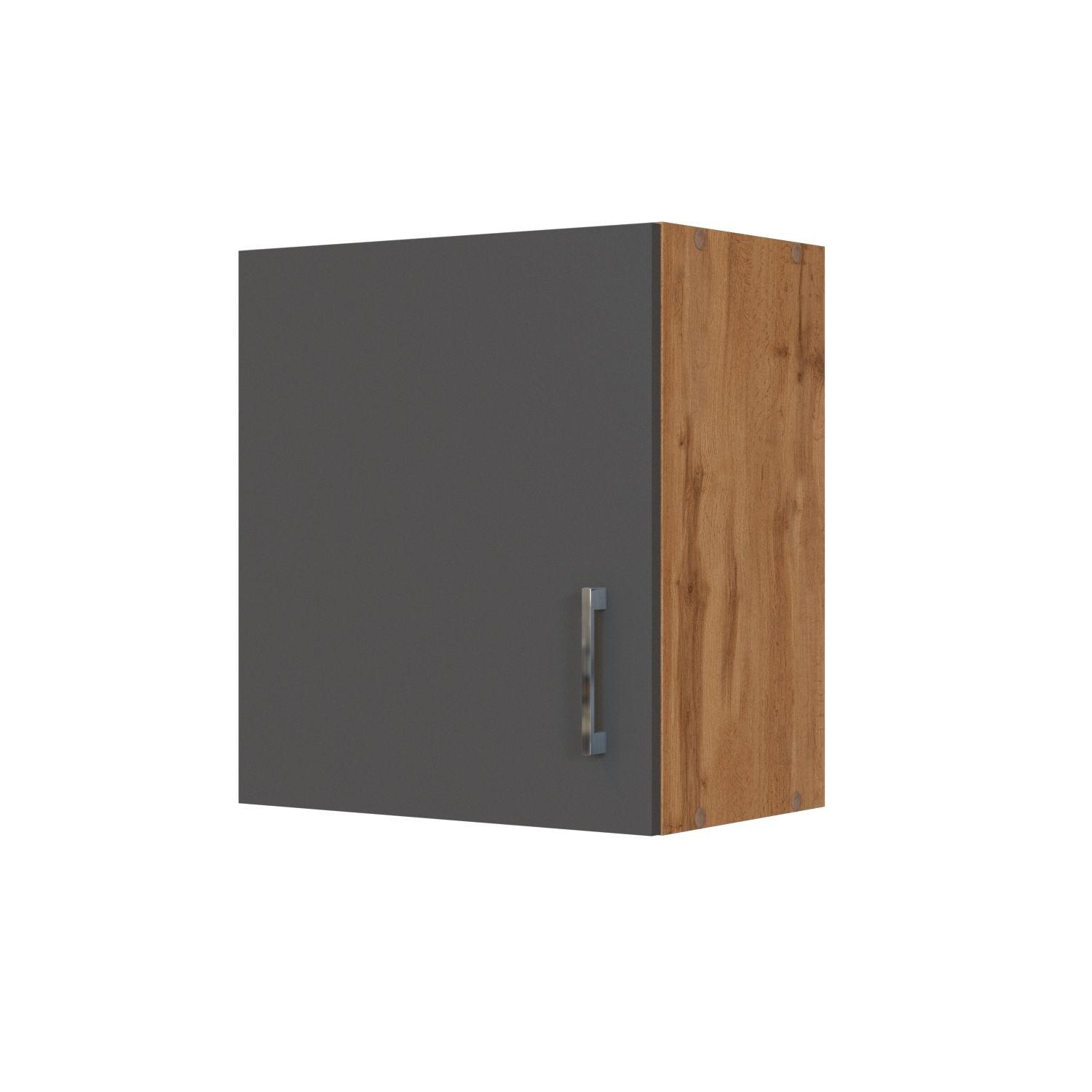 Küchenoberschrank B: 50 cm Eiche Dekor/Anthraz. 1 Drehtür - Anthrazit/Eiche Wotan, MODERN, Holzwerkstoff (50/57/34cm) - Held