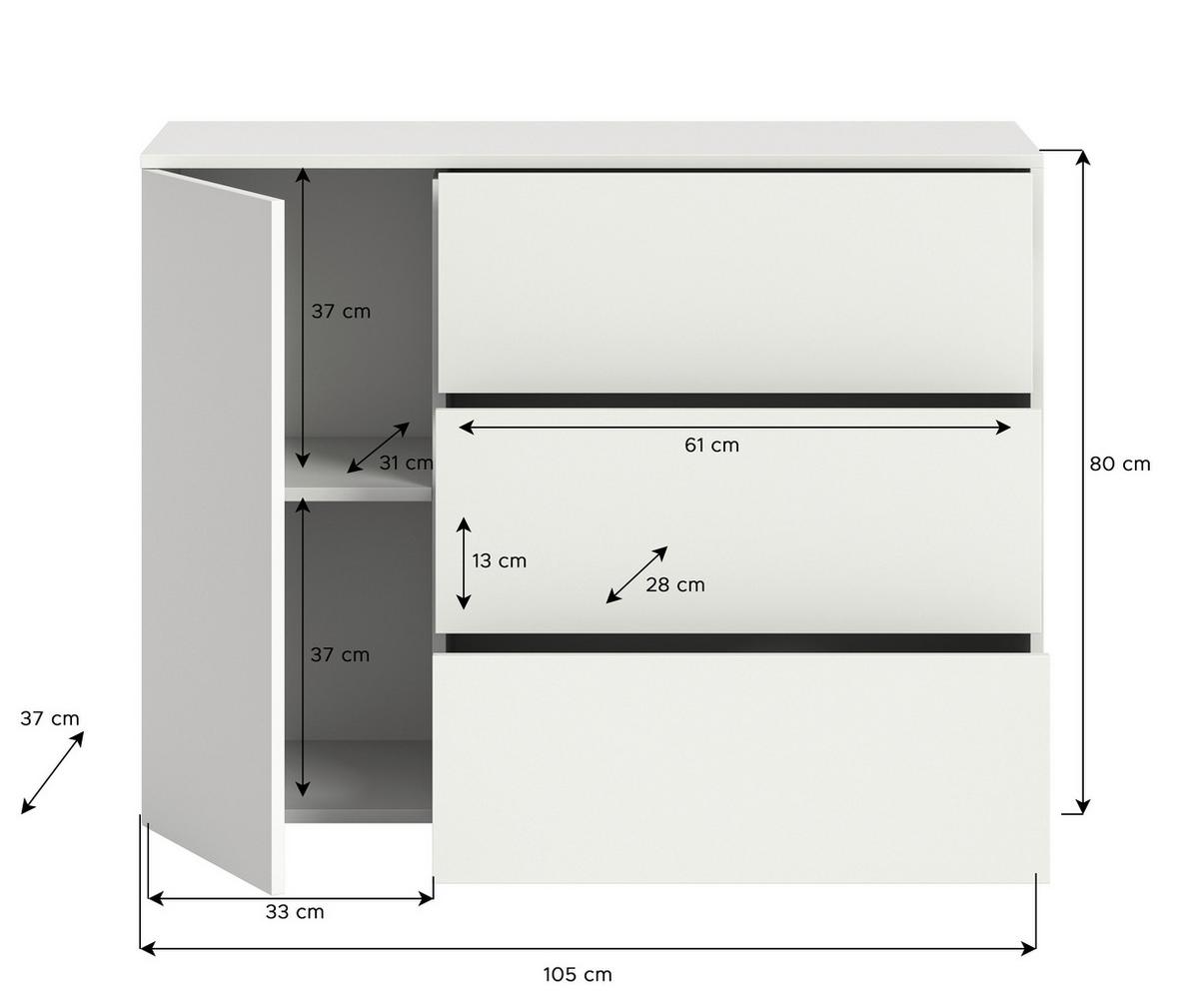 Sideboard Samba Weiß B: 105 Cm - Weiß, Design, Holzwerkstoff (105/80/37cm) - MID.YOU
