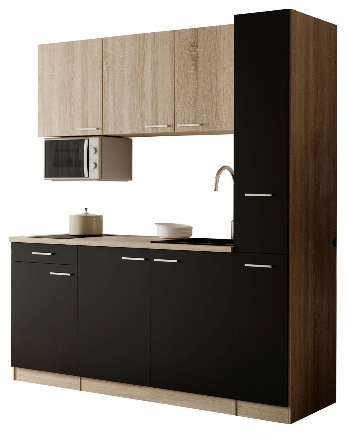 KÜCHENBLOCK Ingrid, Schwarz B: 180 cm - Eichefarben/Schwarz, Design, Holzwerkstoff (180cm) - Respekta