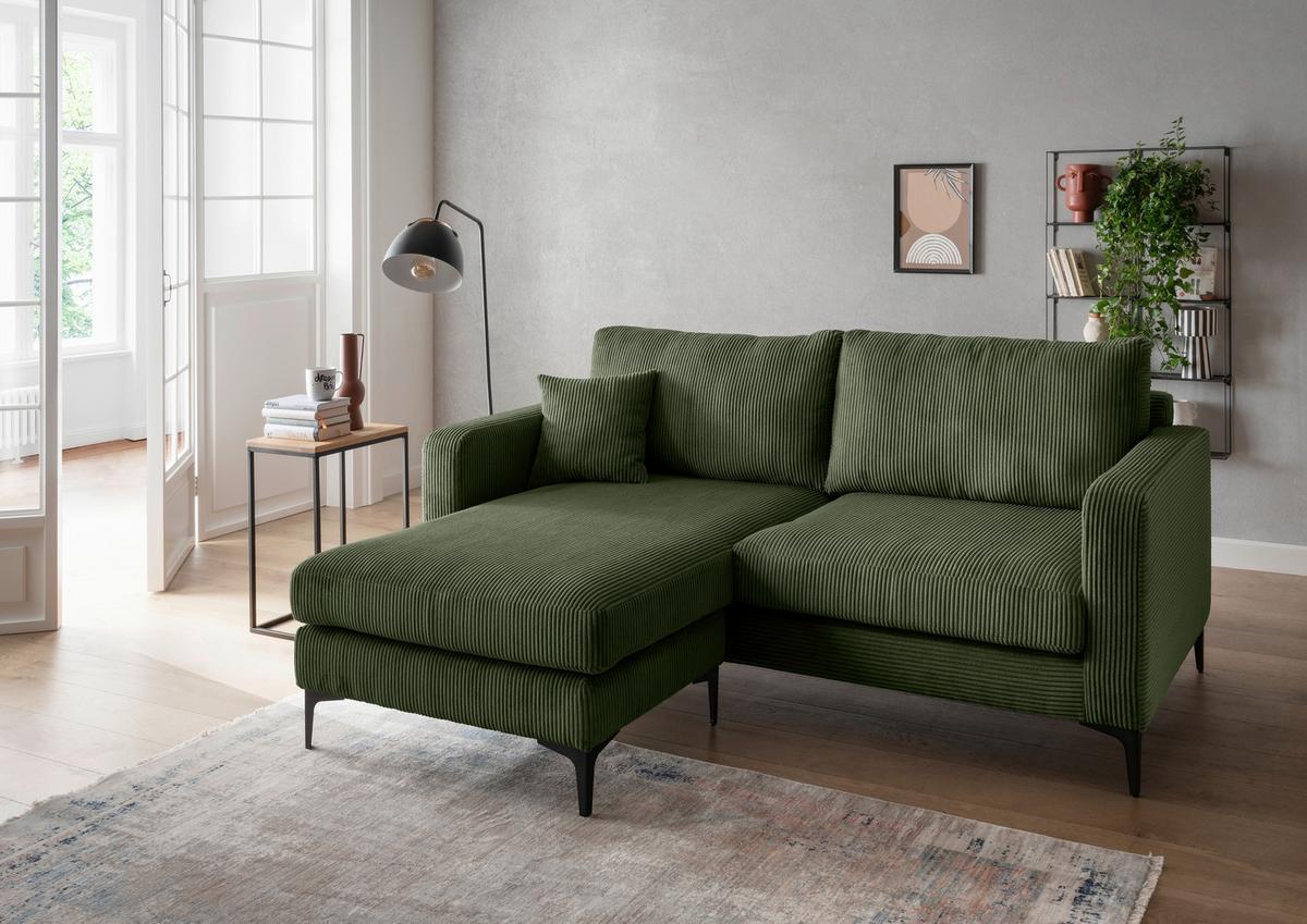 Ecksofa Eliza Dunkelgrün S: 204x153 cm - Dunkelgrün/Schwarz, Basics, Textil (204/153cm) - Livetastic