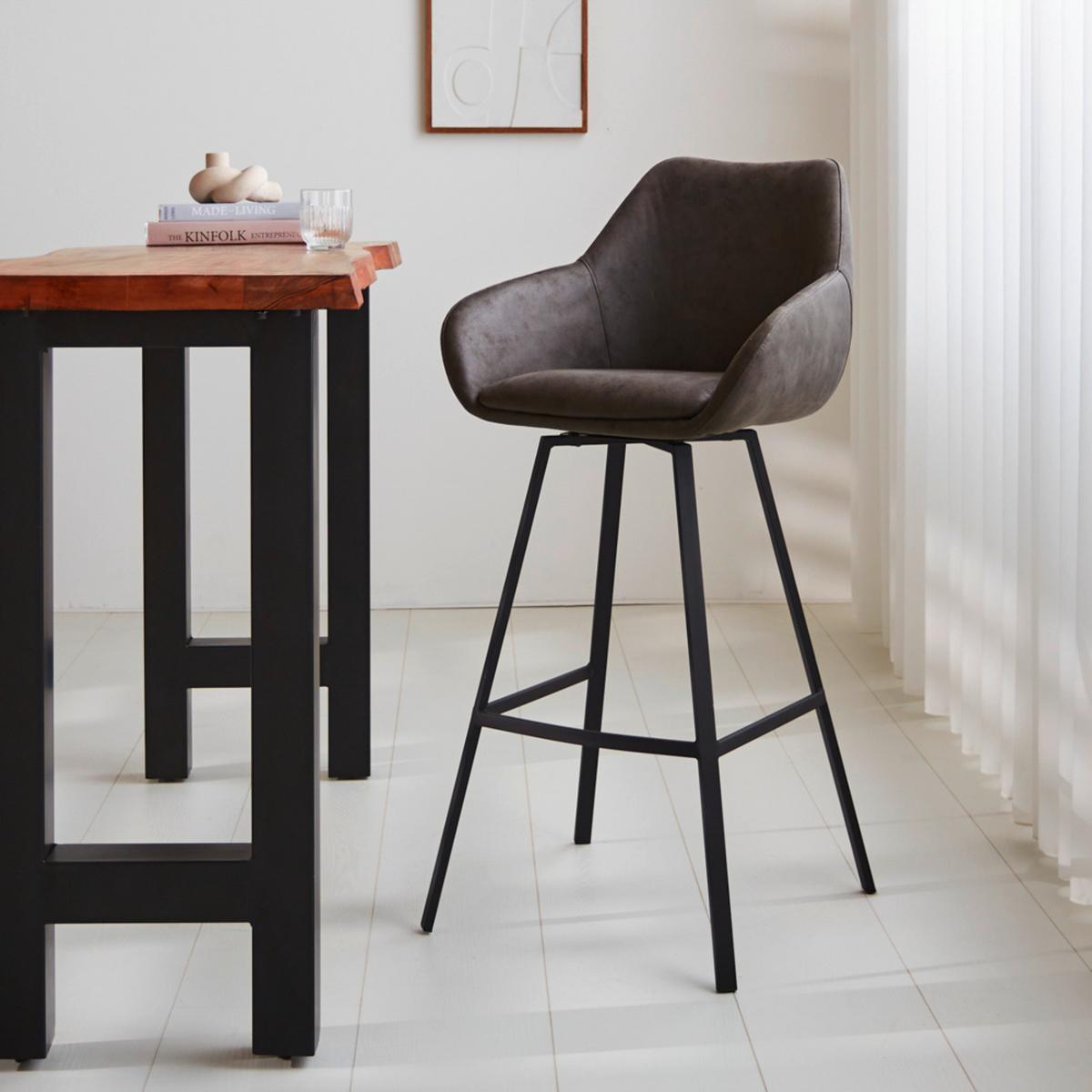 Barhocker-Set Casper Anthrazit B: 50 cm - Anthrazit/Schwarz, MODERN, Textil/Metall (50/112/60cm) - MID.YOU