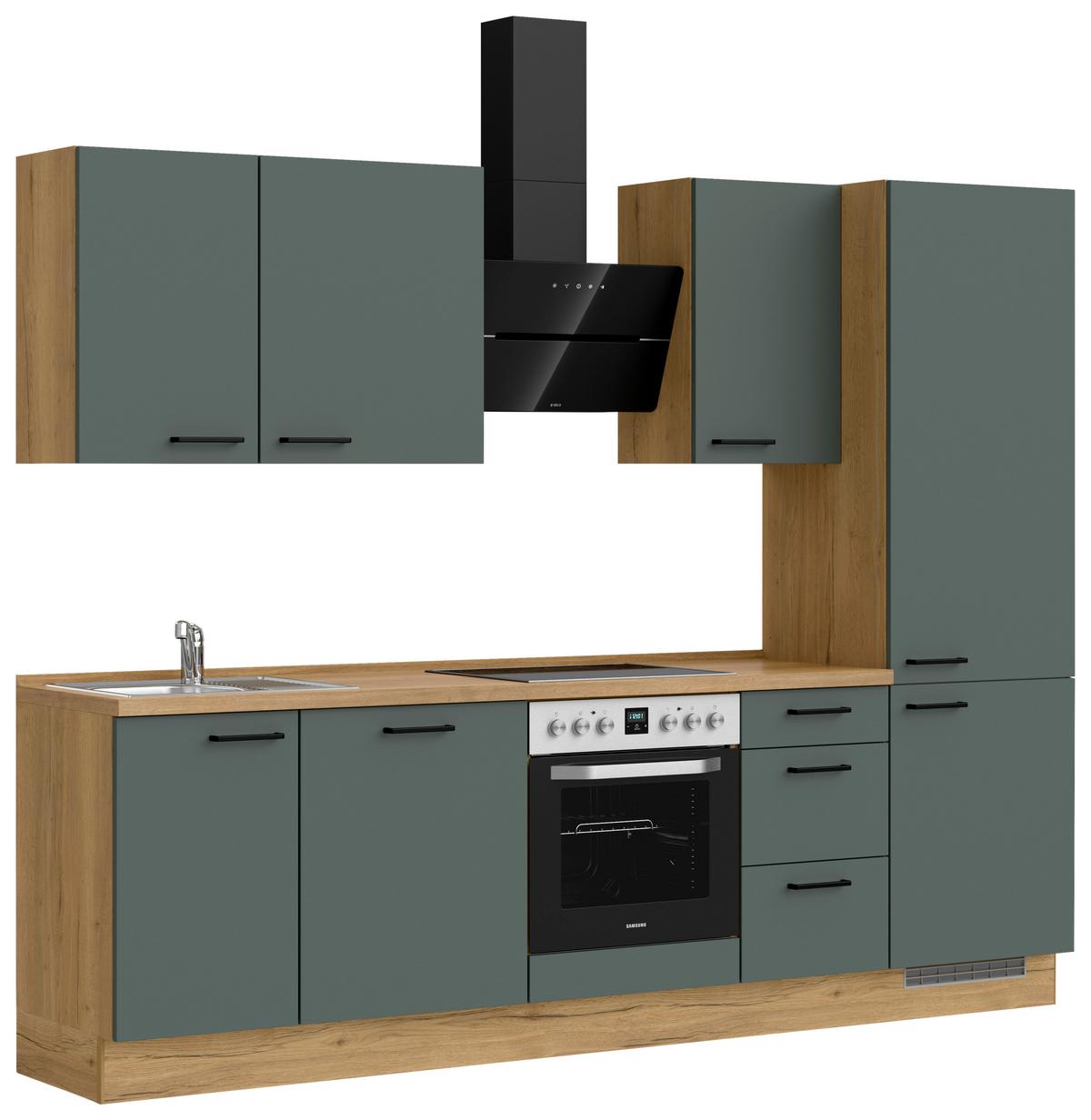 Kuchyňská linka 270 cm, minerální zelená,ultra matná - barvy dubu/černá, Moderní, kov/kompozitní dřevo (270cm) - Nobilia