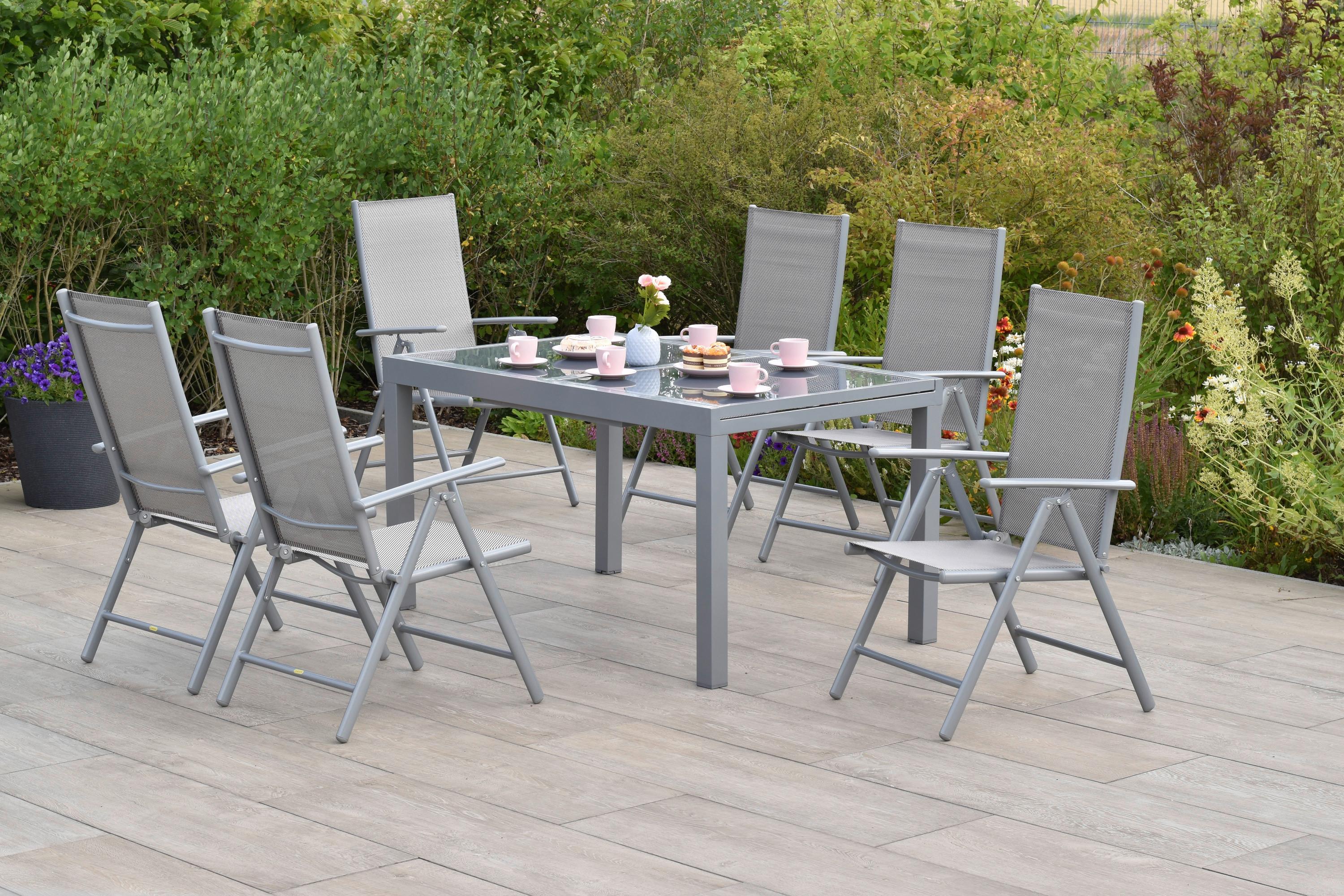 Gartenset Amalfi - Silberfarben/Braun, MODERN, Textil/Metall - Gardenson
