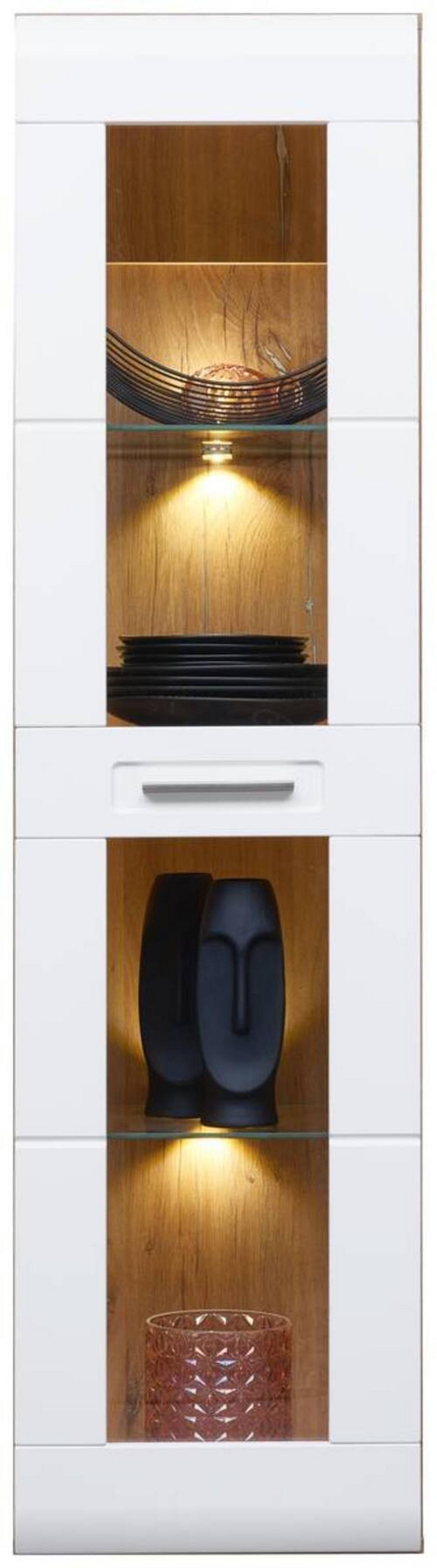 Wohnkombination 5-Tlg. Auris, Weiß/Eiche Dekor - Eichefarben/Weiß, MODERN, Glas/Holzwerkstoff (326,4/204,2/49,6cm) - Luca Bessoni