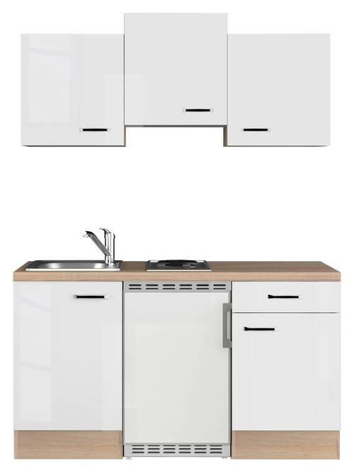 Miniküche Valero Sonoma Eiche/Weiß B: 150,5 cm - Weiß Hochglanz/Sonoma Eiche, Basics, Holzwerkstoff (150,5cm) - FlexWell
