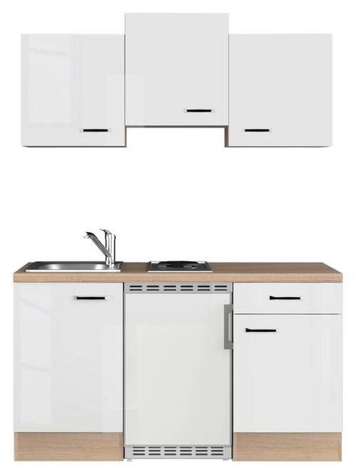 Miniküche Valero Sonoma Eiche/weiß B: 150,5 Cm - Weiß Hochglanz/Sonoma Eiche, Basics, Holzwerkstoff (150,5cm) - FlexWell