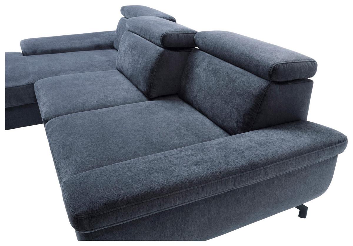 Ecksofa Rima - Silberfarben/Dunkelblau, MODERN, Textil (182/262cm) - Trendmanufaktur