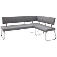 Eckbank Grau Echtleder Arco 200x150 cm - Edelstahlfarben/Grau, Design, Leder/Metall (200/150cm) - Livetastic