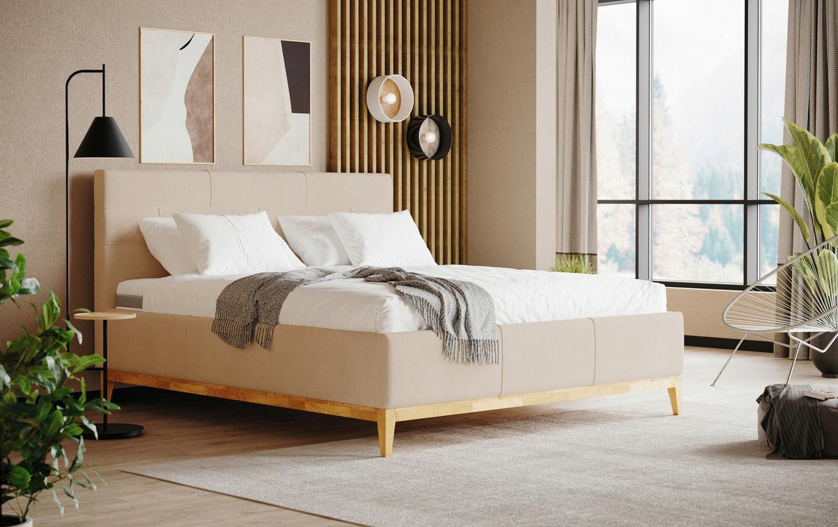 Polsterbett mit Bettkasten Jupiter 160x200 cm Beige - Eichefarben/Beige, MODERN, Holz/Holzwerkstoff (160/200cm) - MID.YOU