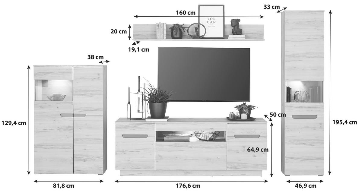 Stapelprogramm Alana - Schwarz, MODERN, Glas/Holzwerkstoff (270,4/195,4/64,9cm)