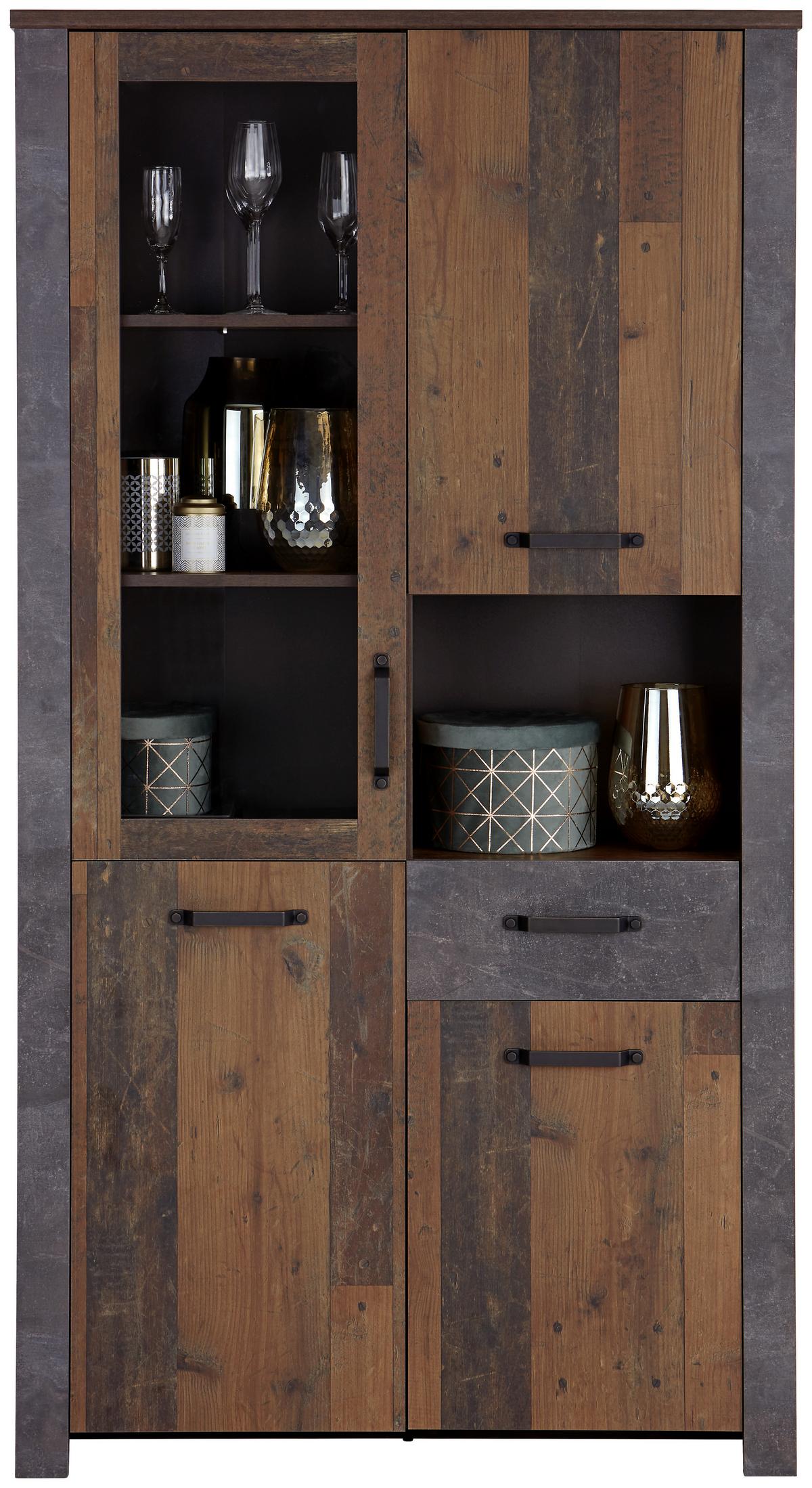 VITRÍNA ONTARIO - šedá/barvy dubu, Moderní, kompozitní dřevo/plast (106/200/41,5cm) - Ondega