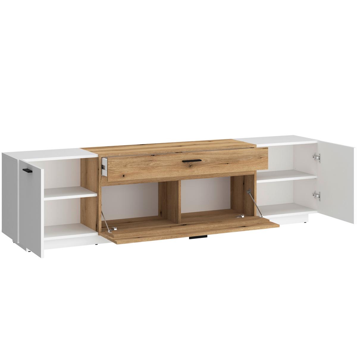 Tv-element Dalano Weiß/eichefarben B: 201,5 Cm - Eichefarben/Schwarz, Trend, Holzwerkstoff (201,5/55,5/51,6cm) - MID.YOU